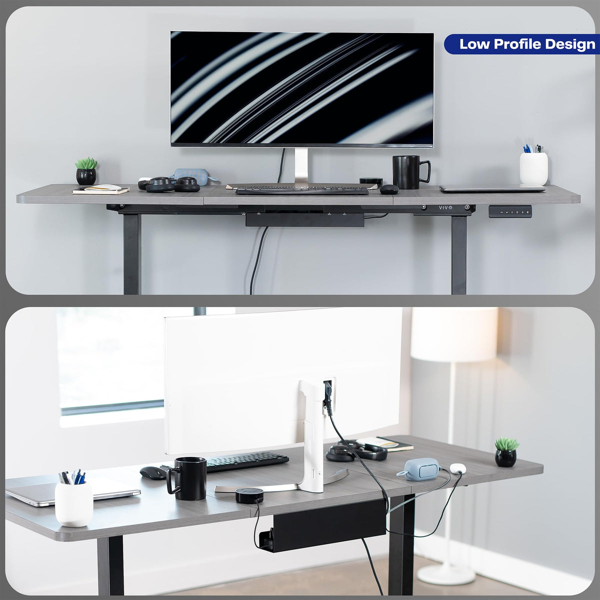 VIVO ethernet and AV cables organized in a hidden under-desk system.