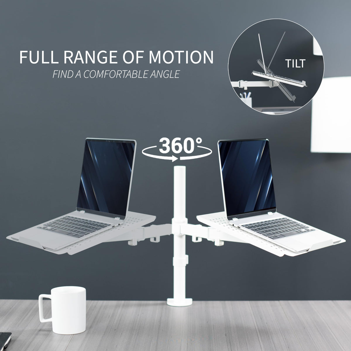 VIVO stand fixed on desk demonstrating space-saving elevated workspace benefit