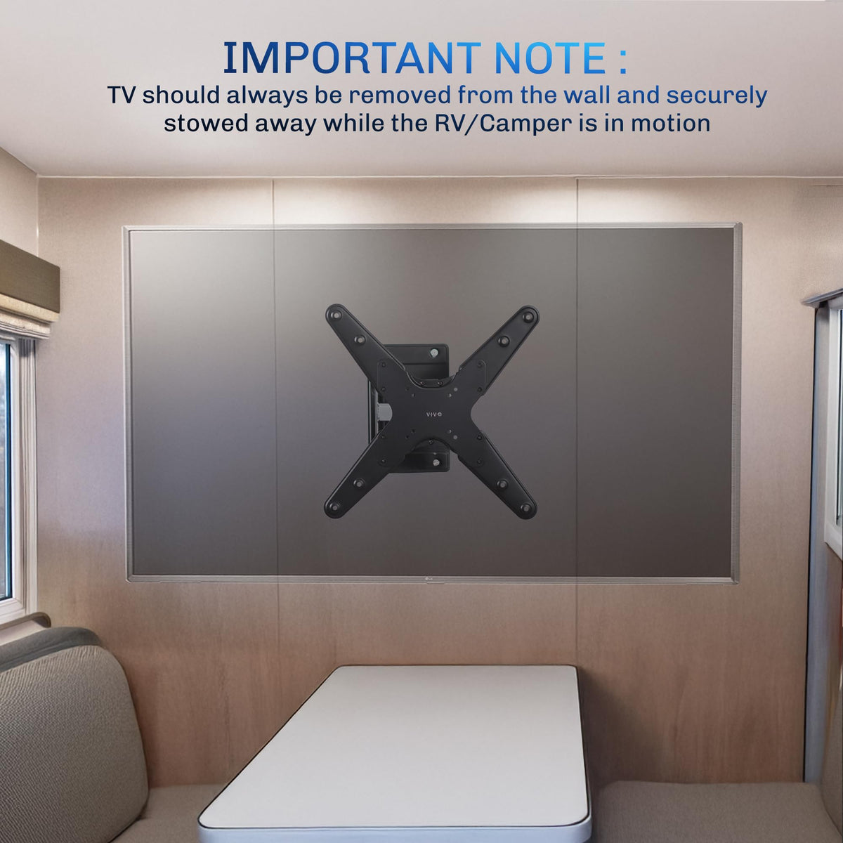 VIVO lifestyle shot in campsite interior showing durable mount for traveling campers benefit