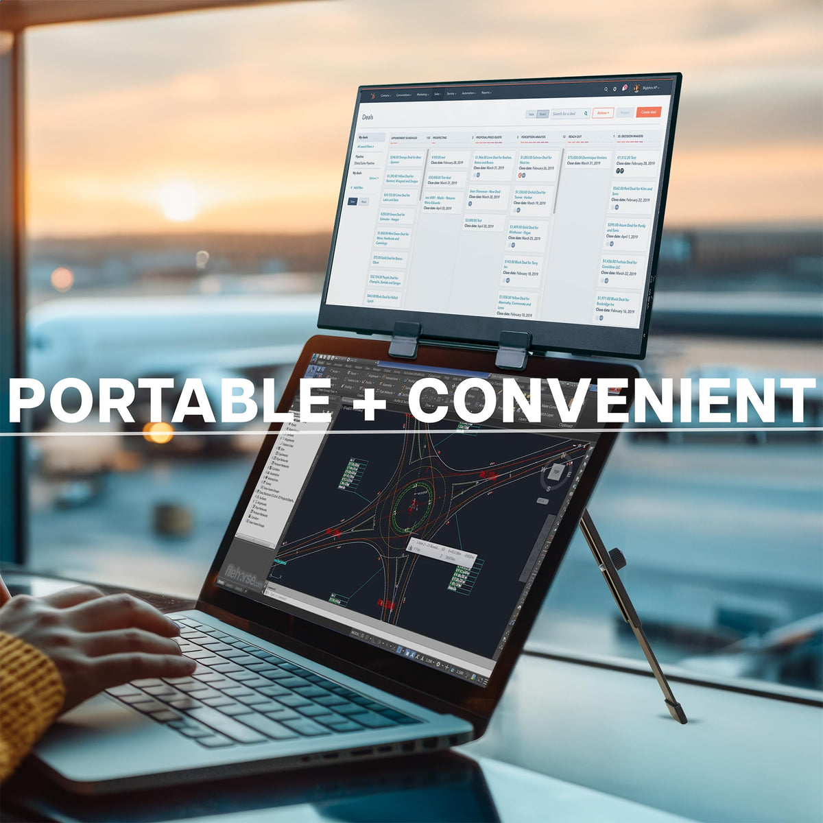 VIVO monitor attached to right of laptop for side-by-side workflow