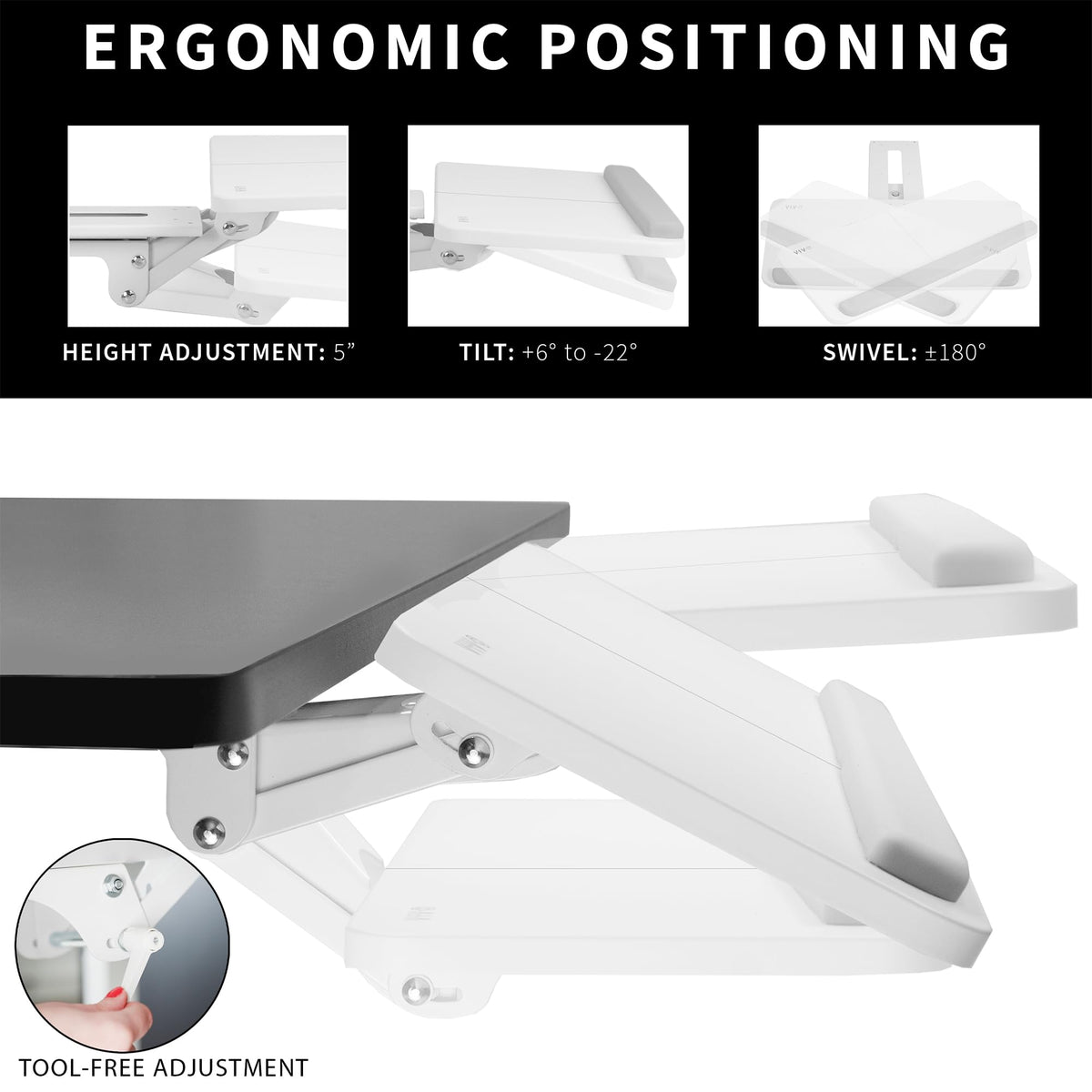 VIVO MOUNT-KB03W platform 25x10 inches provides roomy space for keyboard and mouse
