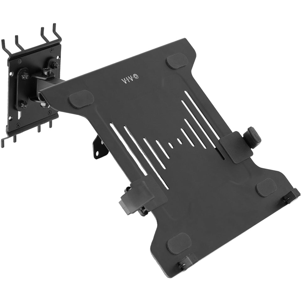 VIVO front view of pegboard laptop mount showing compact tray benefit