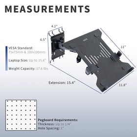 VIVO mount holding a notebook on pegboard for space-saving benefit