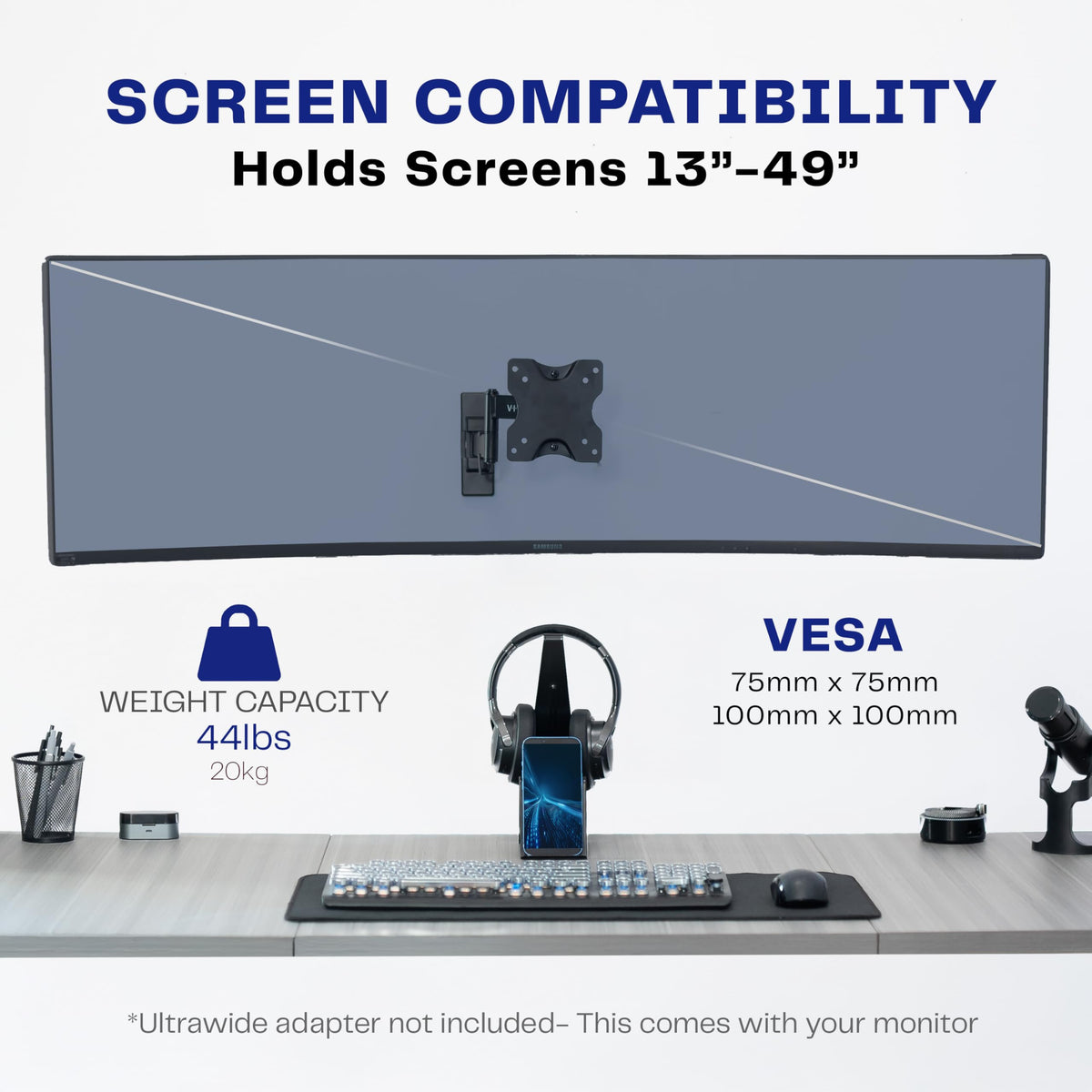 VIVO MOUNT-VW01M low-profile design saves desk space when stowed