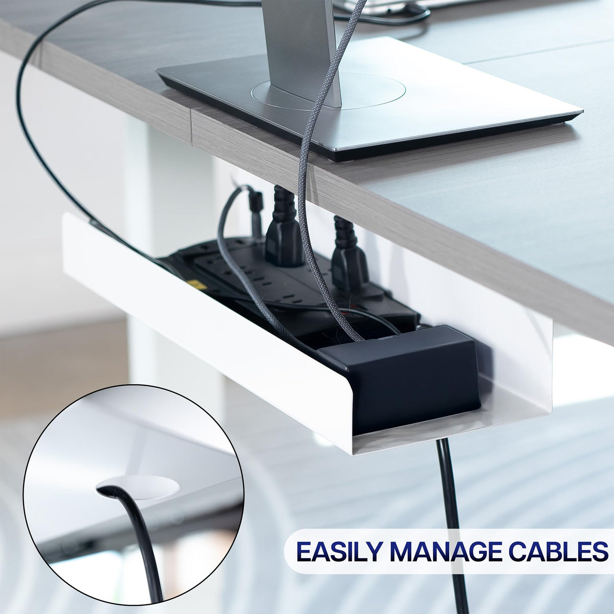 VIVO tray installed near workstation showing clutter-free workspace benefit