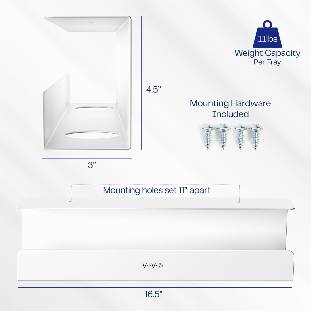 VIVO tray mounted under desk with ruler showing scale and discreet placement