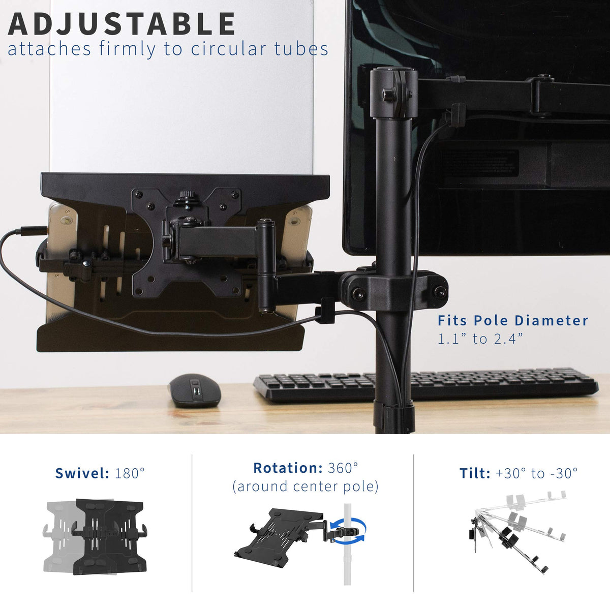 VIVO platform clamp adjustment holding laptop securely and preventing slips