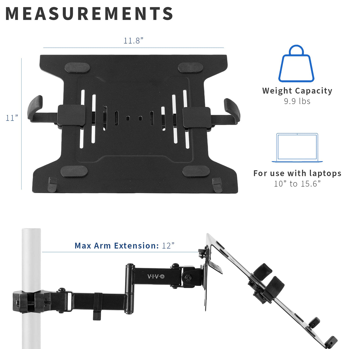 VIVO close-up of pole clamp secured to pole delivering stable, adjustable mounting
