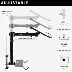 VIVO Single Laptop Car Mount tilt-swivel feature enables natural workstation angles