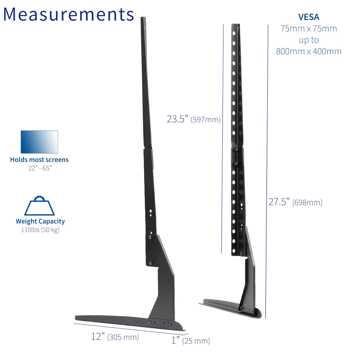 Steel legs support heavy TVs with confident balance.
