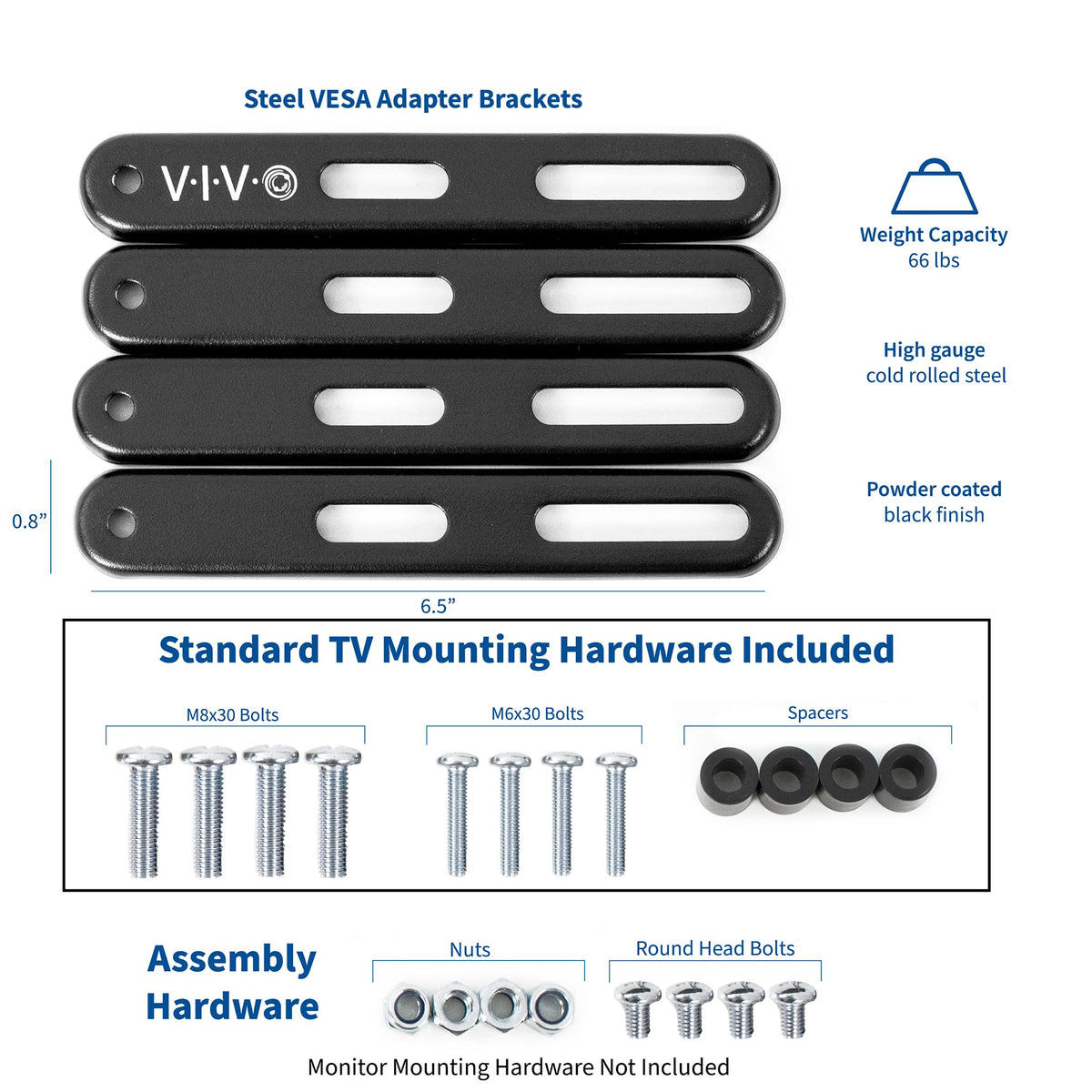 VIVO steel VESA extension brackets closeup steel build highlighting durable, long-lasting support.