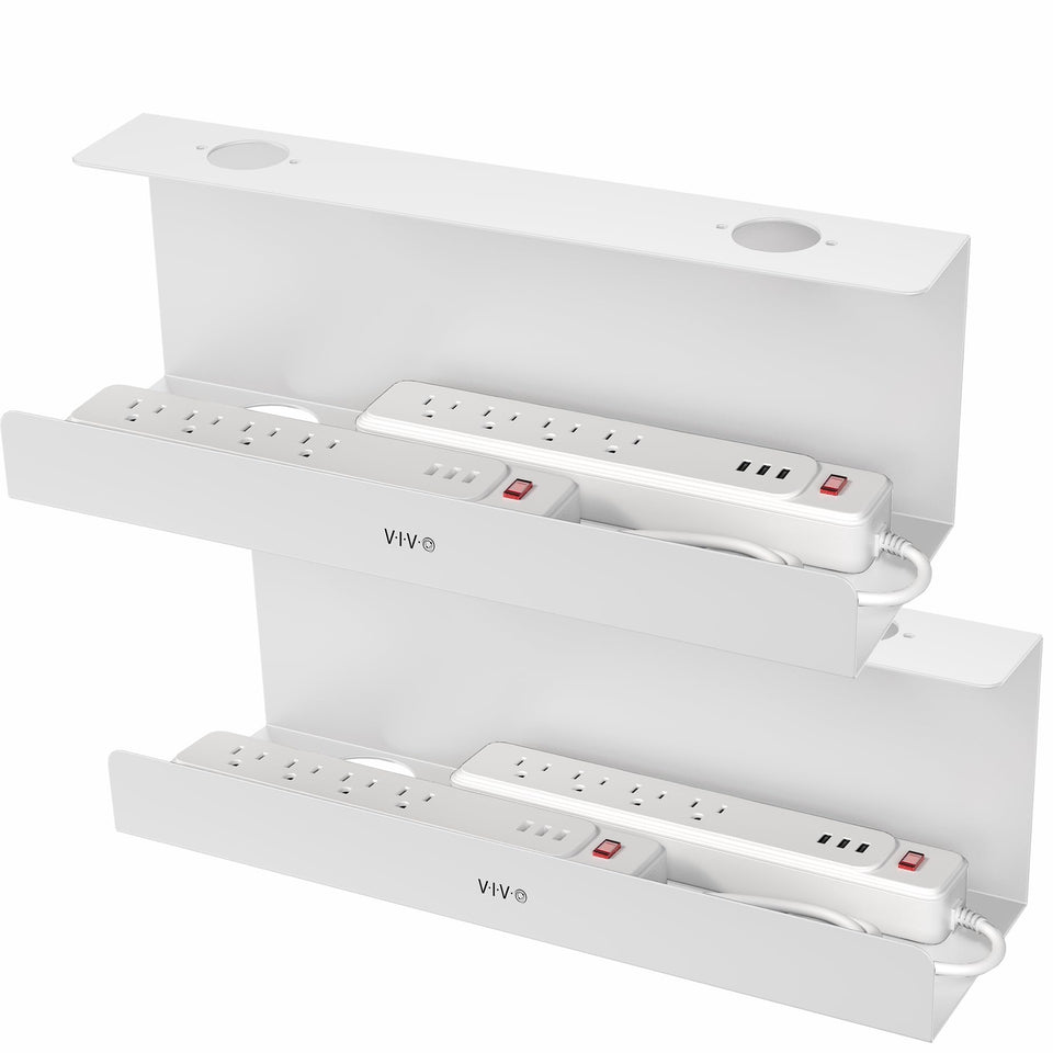 VIVO tray front packaging shows two white under-desk holders for tidy cables
