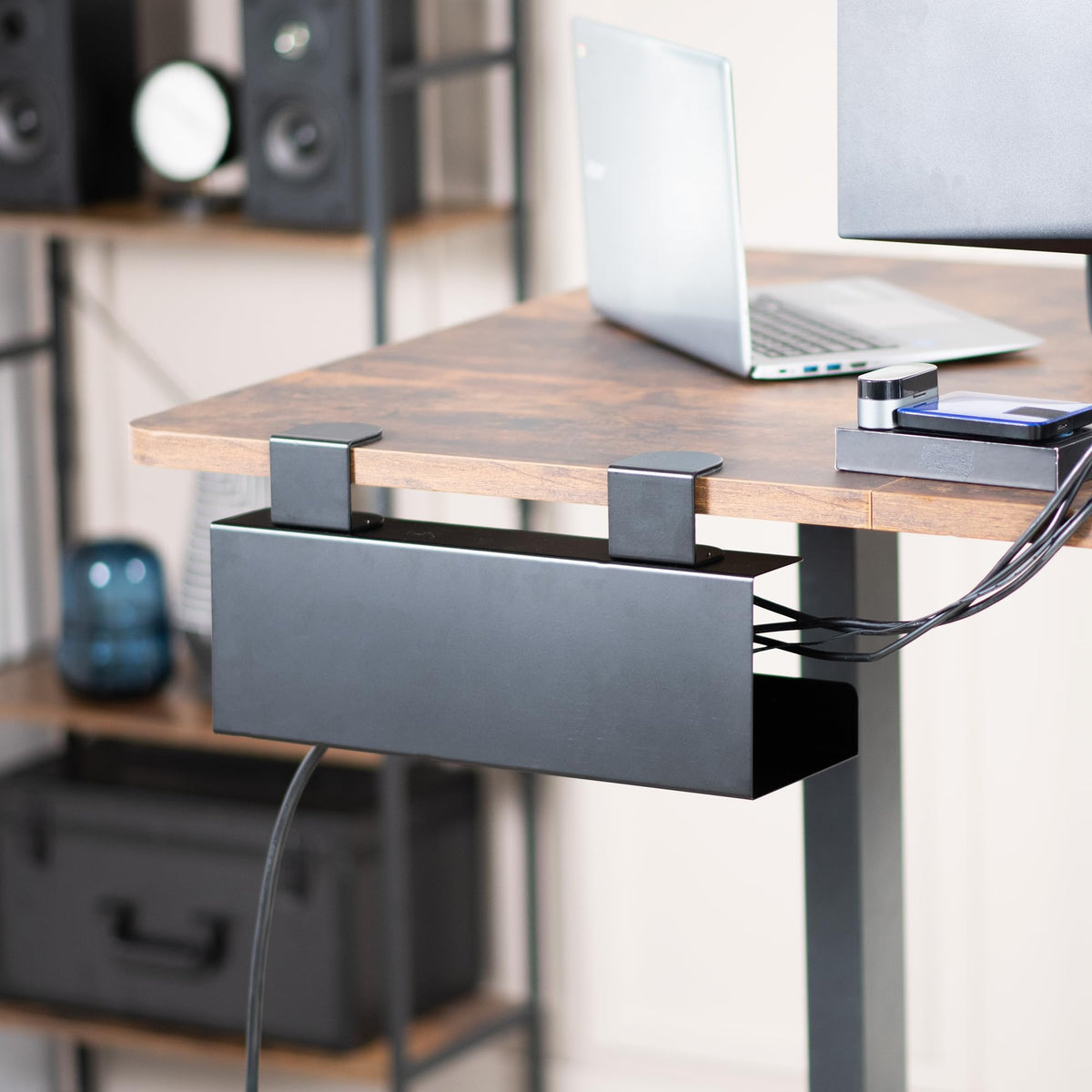 VIVO tray moving with standing desk showing consistent power access benefit