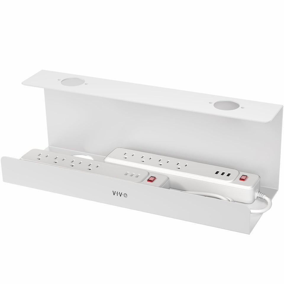 VIVO front view of tray showing tidy concealed cables and neat desk benefit
