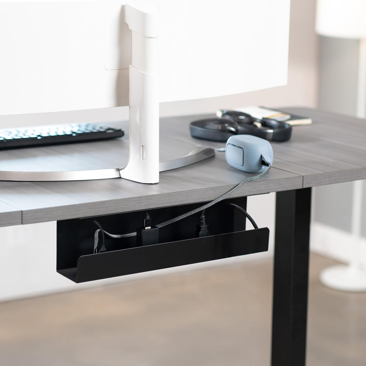 VIVO under-desk mount with 11-inch spacing secures the tray neatly.