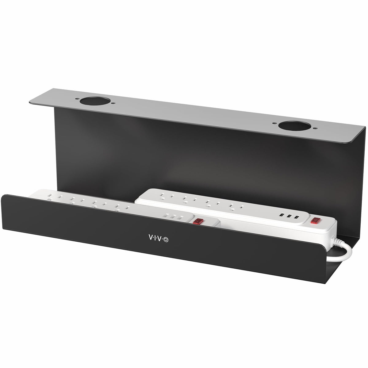 VIVO front view of tray showing concealed cords and tidy desk benefit