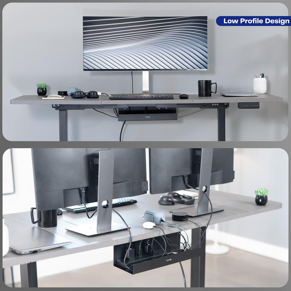VIVO lifestyle scene in home office showing organized cables and safer environment benefit