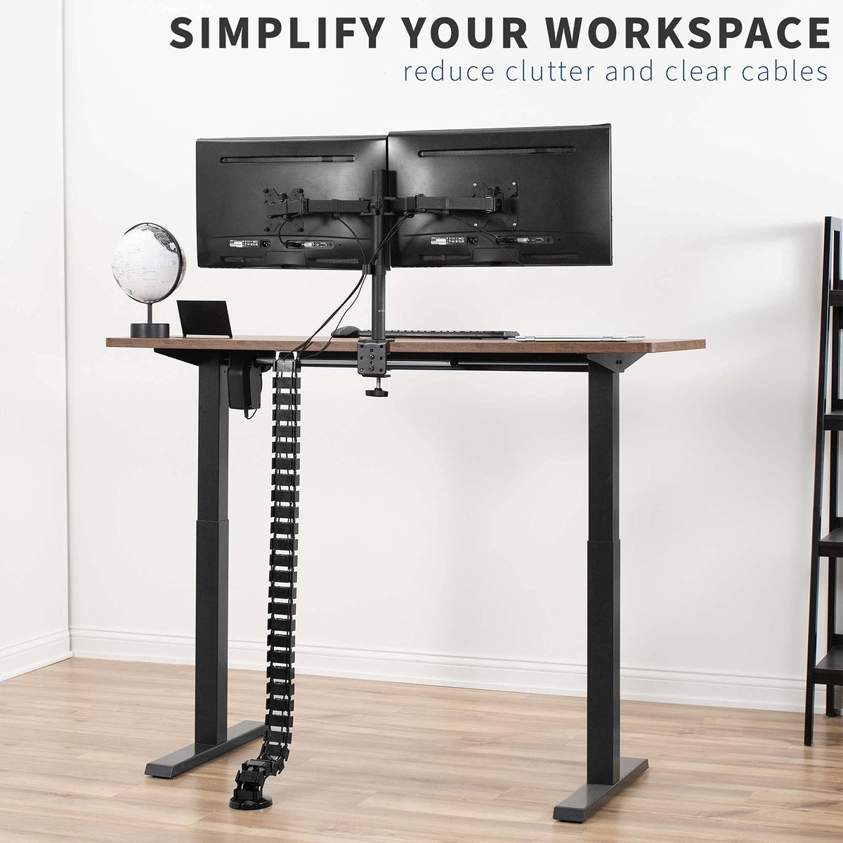 VIVO Vertebrae attaches behind the desk for ergonomic cable management