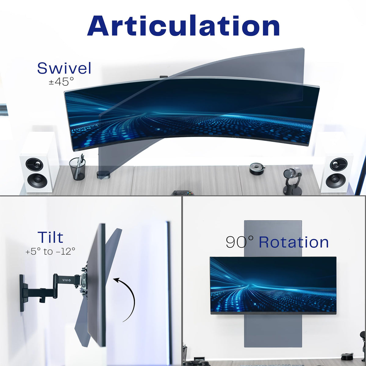 VIVO swivel action in a living room, enabling wide-angle repositioning for shared viewing
