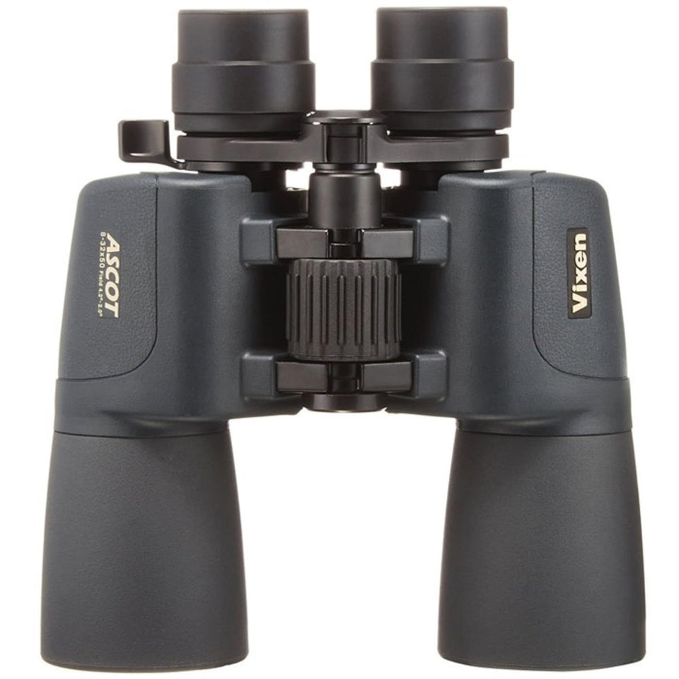 Vixen Ascot 8-32x50 CF binoculars front angle, clear zoom for distant scenery.