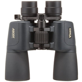 Close-up of Vixen Ascot 8-32x50 CF lens, premium optics detail.
