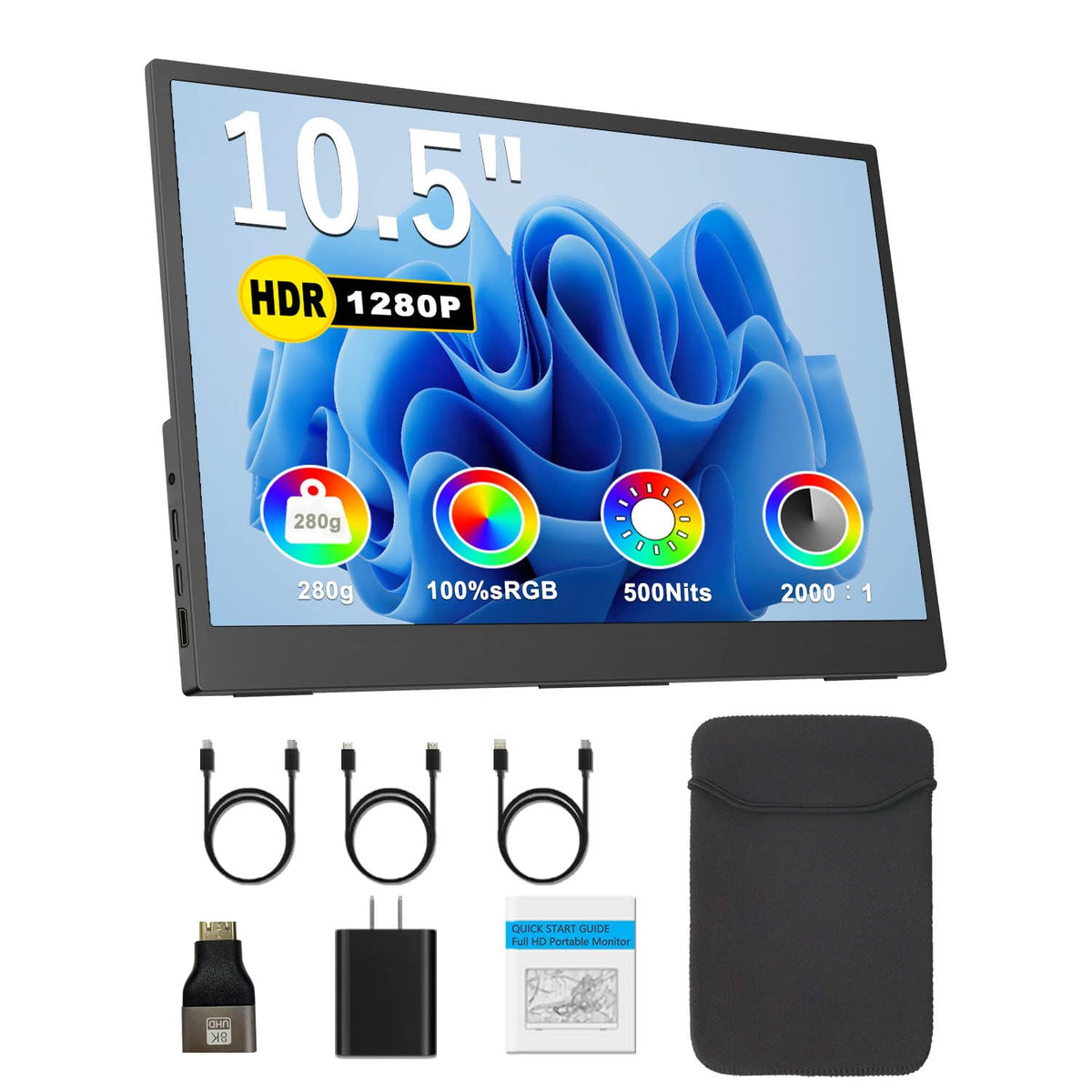 Viyivwine portable monitor front view showcases compact design for on-the-go productivity.