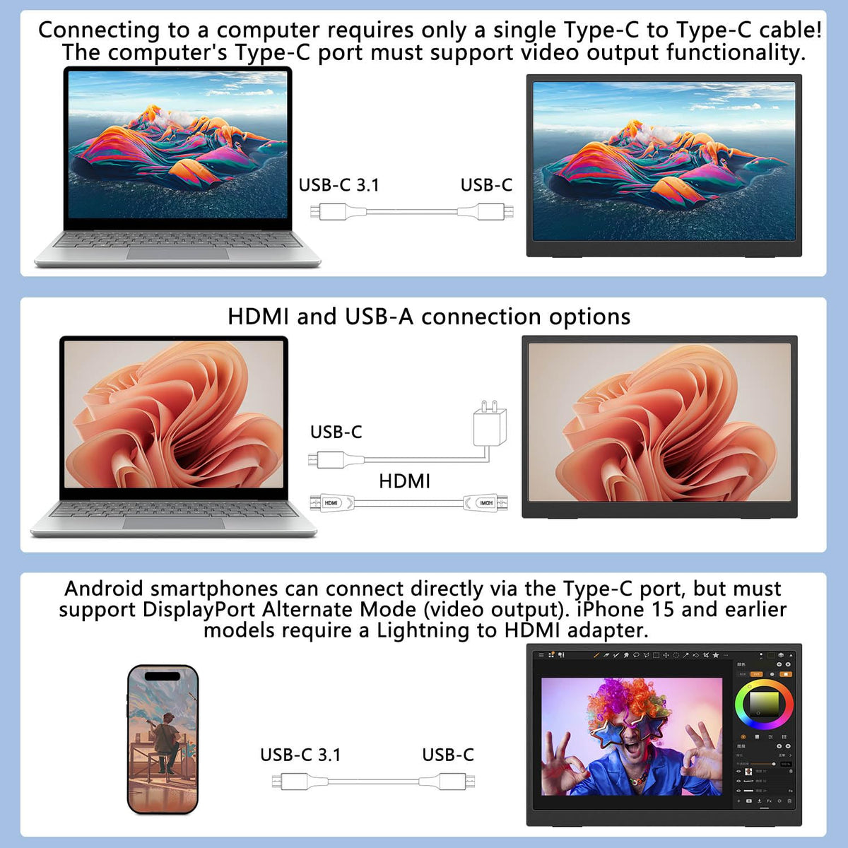 Viyivwine anti-glare IPS panel reduces reflections for outdoor and indoor viewing.