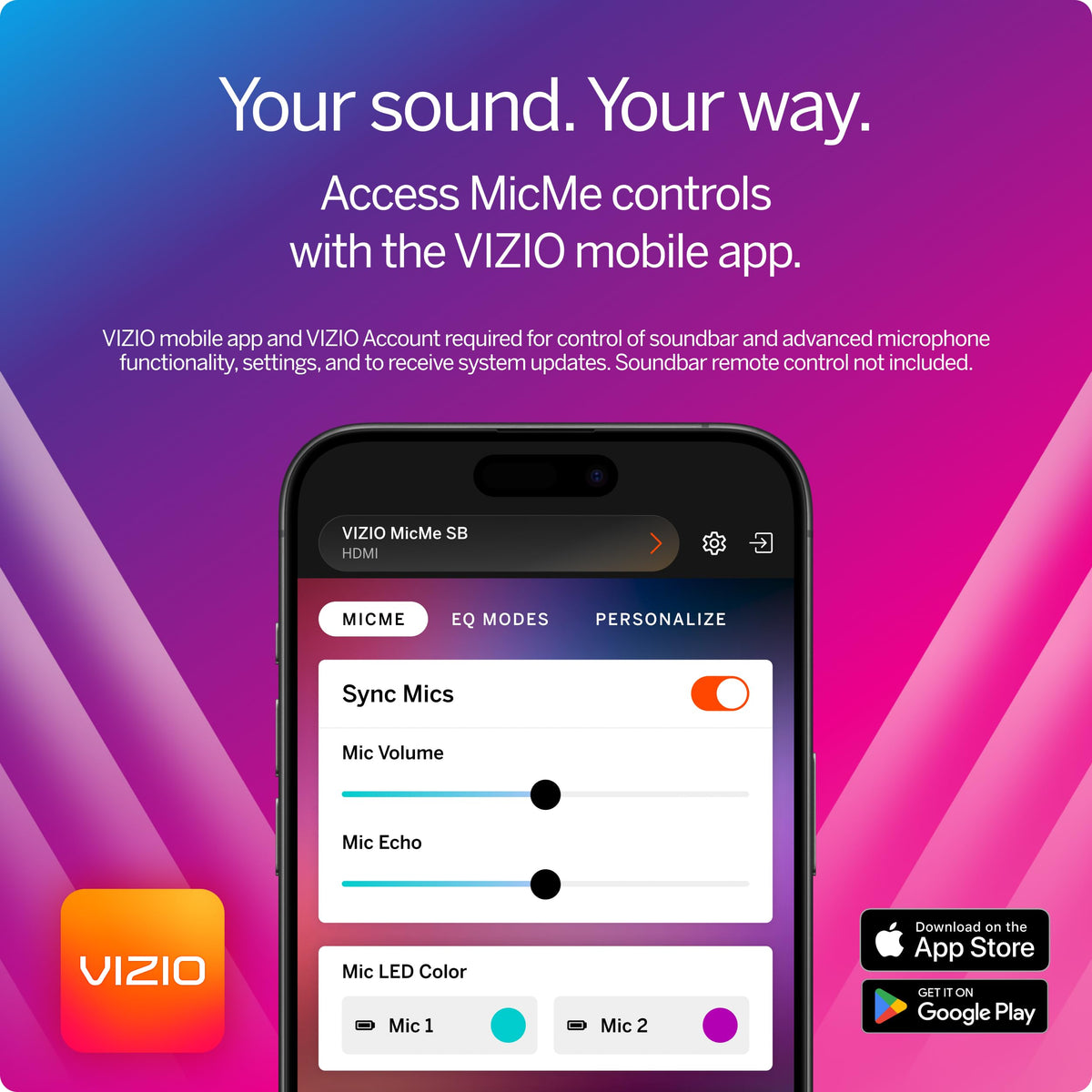 VIZIO MicMe wireless-subwoofer adds deep bass to movies and karaoke.