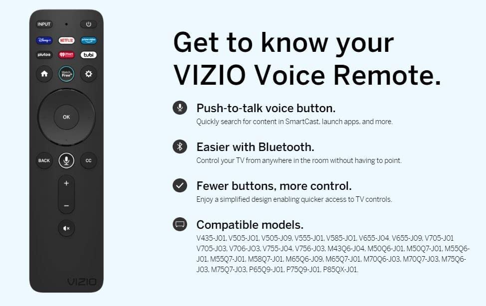 VIZIO XRT260 remote featuring one touch app buttons for instant streaming.