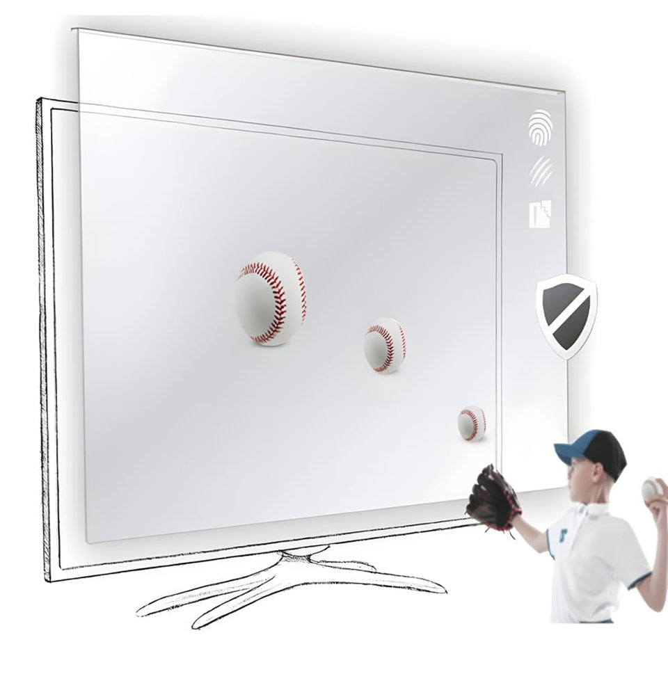 Vizomax 49-50 inch TV screen protector close-up shows crystal clarity and protection.