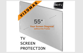 Vizomax 55-inch screen protector side view demonstrates edge-to-edge coverage.