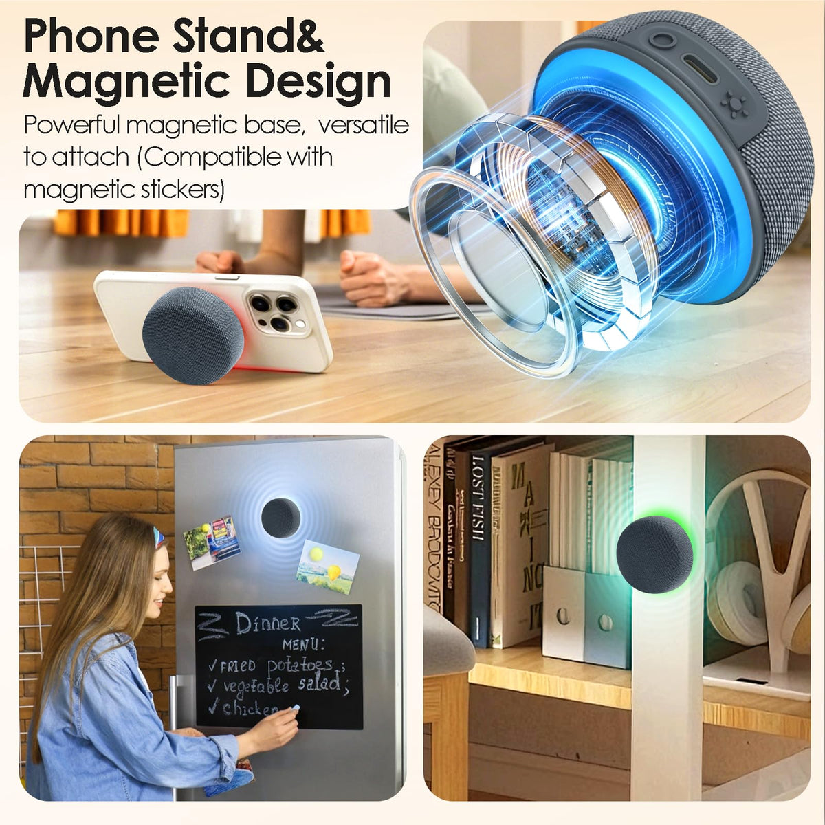 VkingMoR magnetic base attached to fridge for hands-free placement