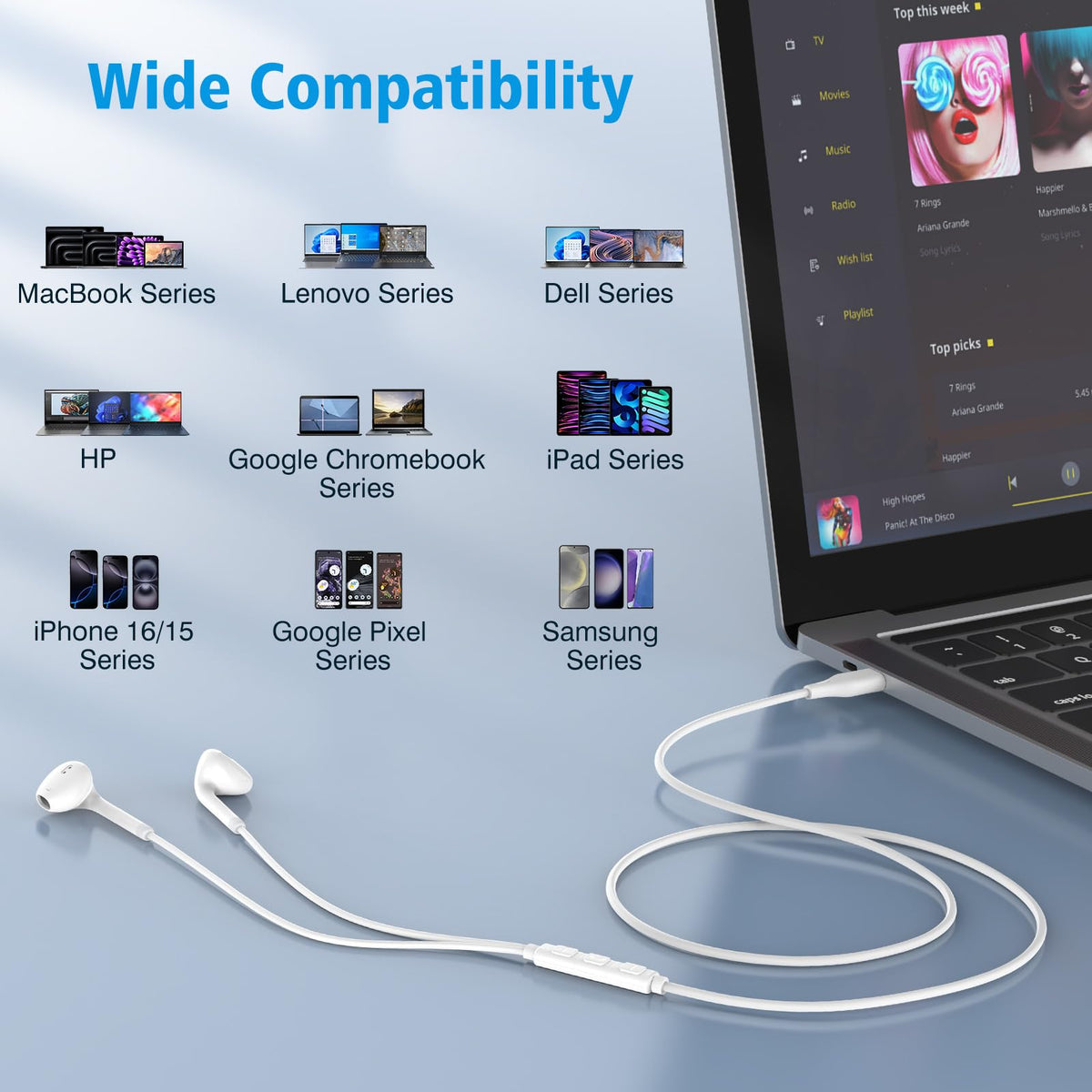 Vkozlm USB-C headphones for iPad offering comfortable fit and clear sound.