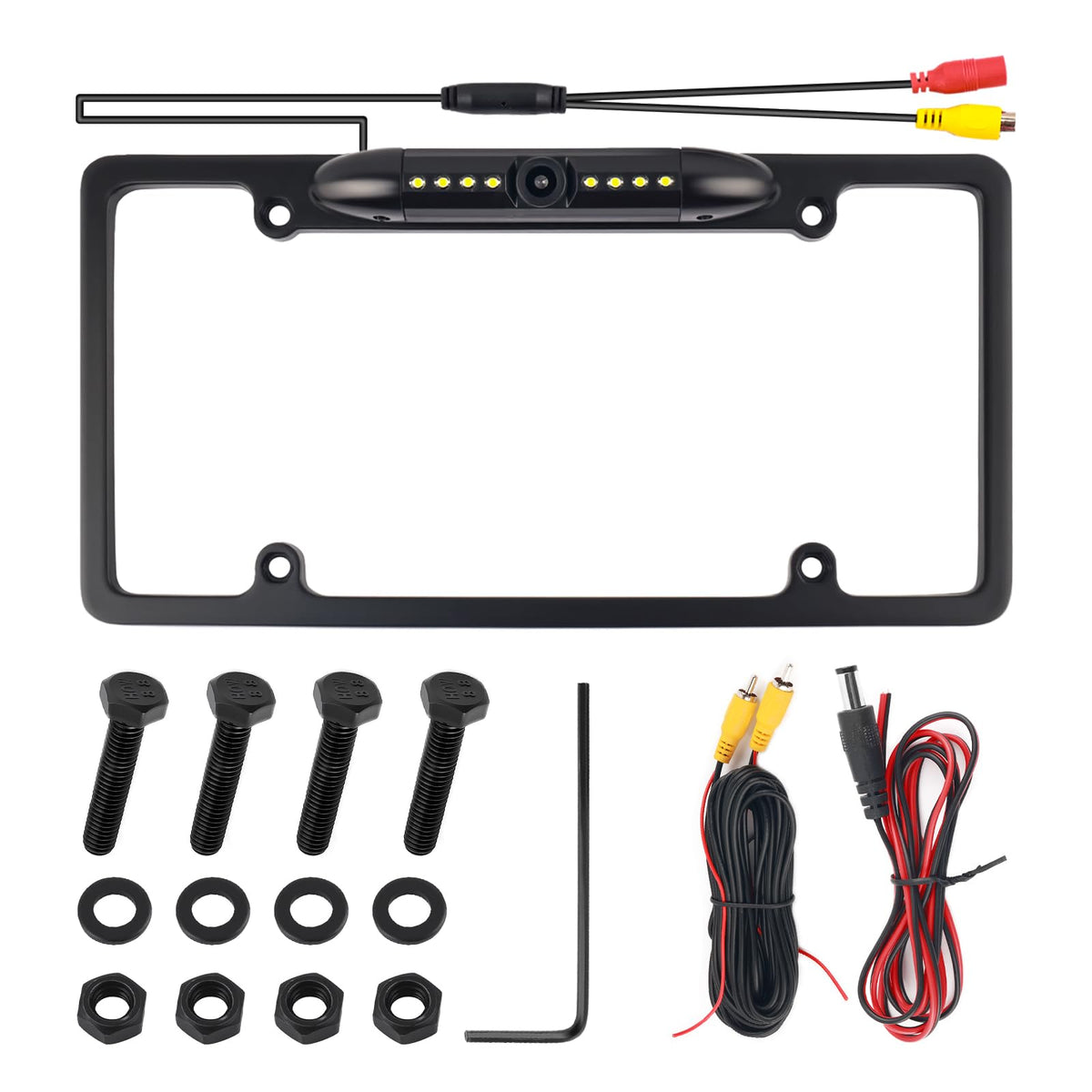 VKQTS license plate backup camera with 8 LEDs for clear night visibility.