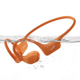 VLOP bone conduction headphones in orange offer open-ear comfort during workouts.