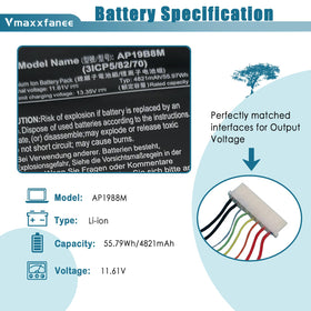 Vmaxxfanee label close-up showing AP19B8M specs and certified safety markings