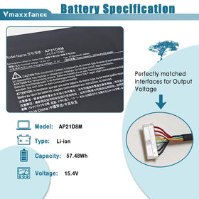 Vmaxxfanee battery top label close-up showing AP21D8M part number and easy verification
