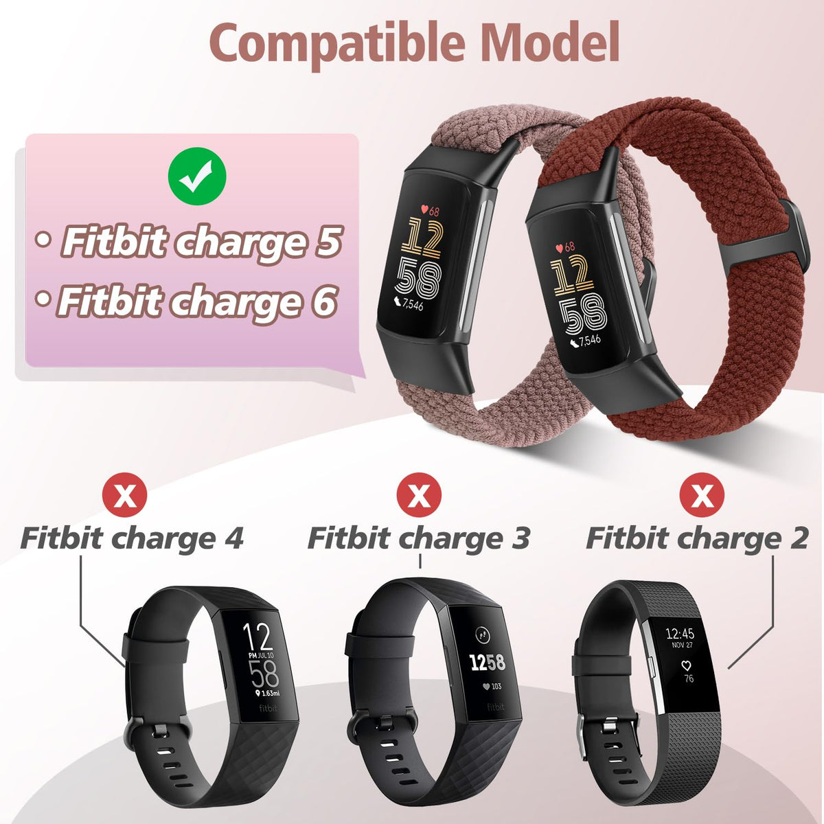 VNDAPT adjustable loop and buckle for Fitbit Charge 6 wrist sizes.