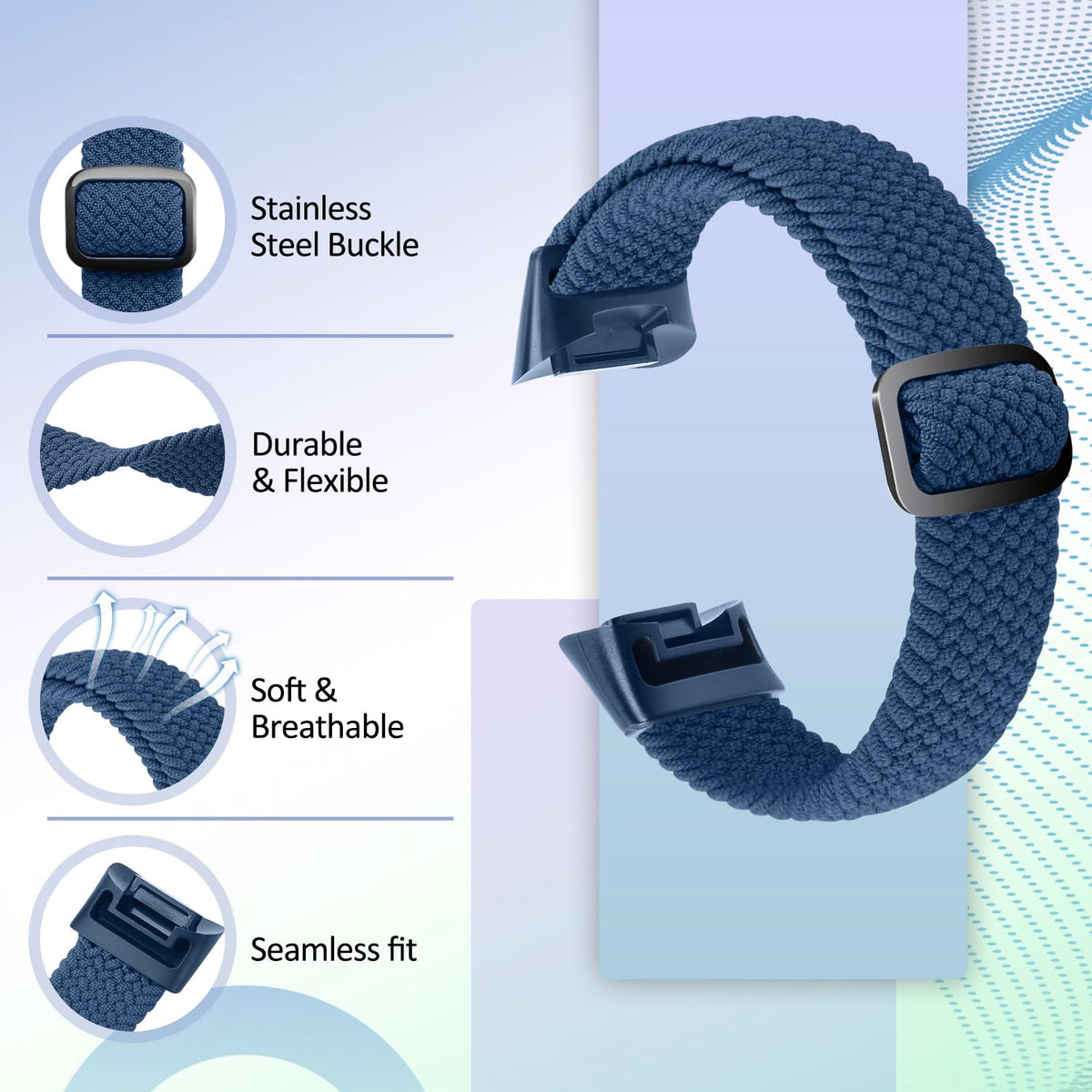 VNDAPT elastic braided band for Fitbit Charge 6 in black combines durability with daily wear.