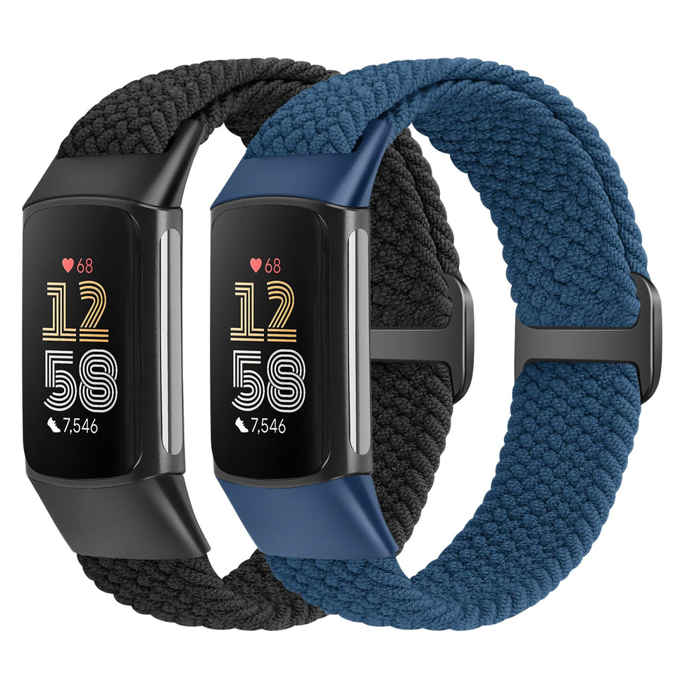 VNDAPT elastic braided band for Fitbit Charge 6 in blue offers breathable comfort during workouts.