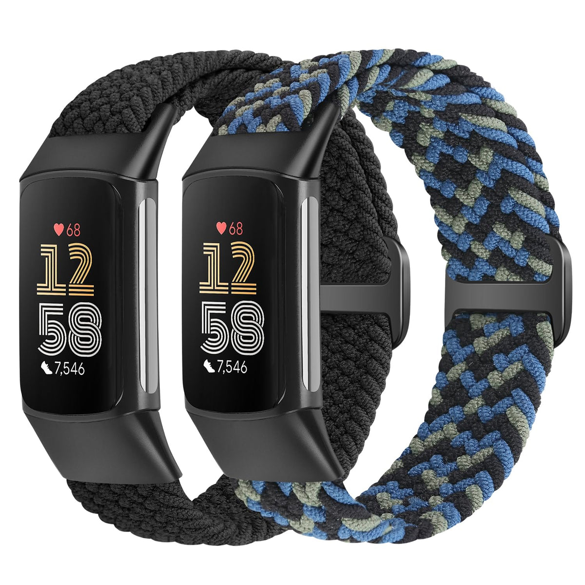VNDAPT elastic braided band on Fitbit Charge 6 closeup, breathable comfort for daily wear.