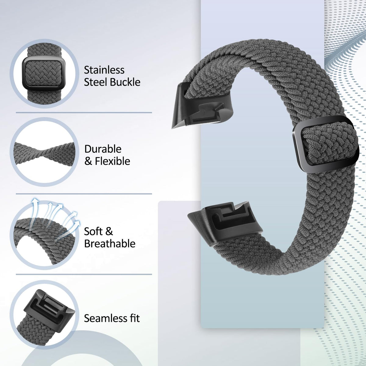 Close-up of VNDAPT Charge 6 band buckle showing easy adjustability