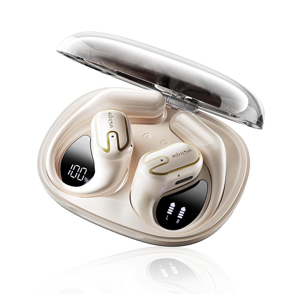 vnilrgle front packaging showing earbuds and charging case for easy unboxing