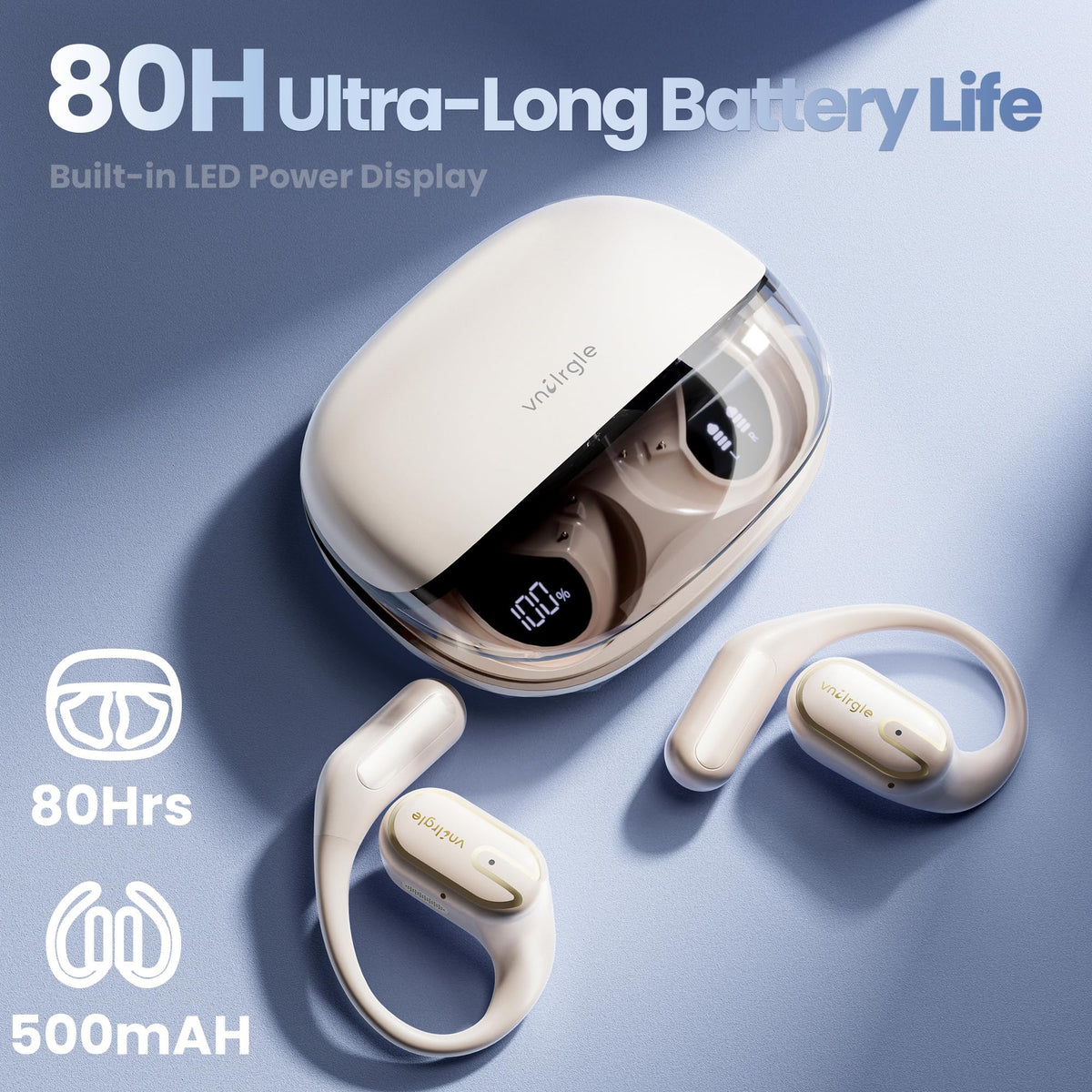 vnilrgle charging case LED display showing battery level for clear monitoring