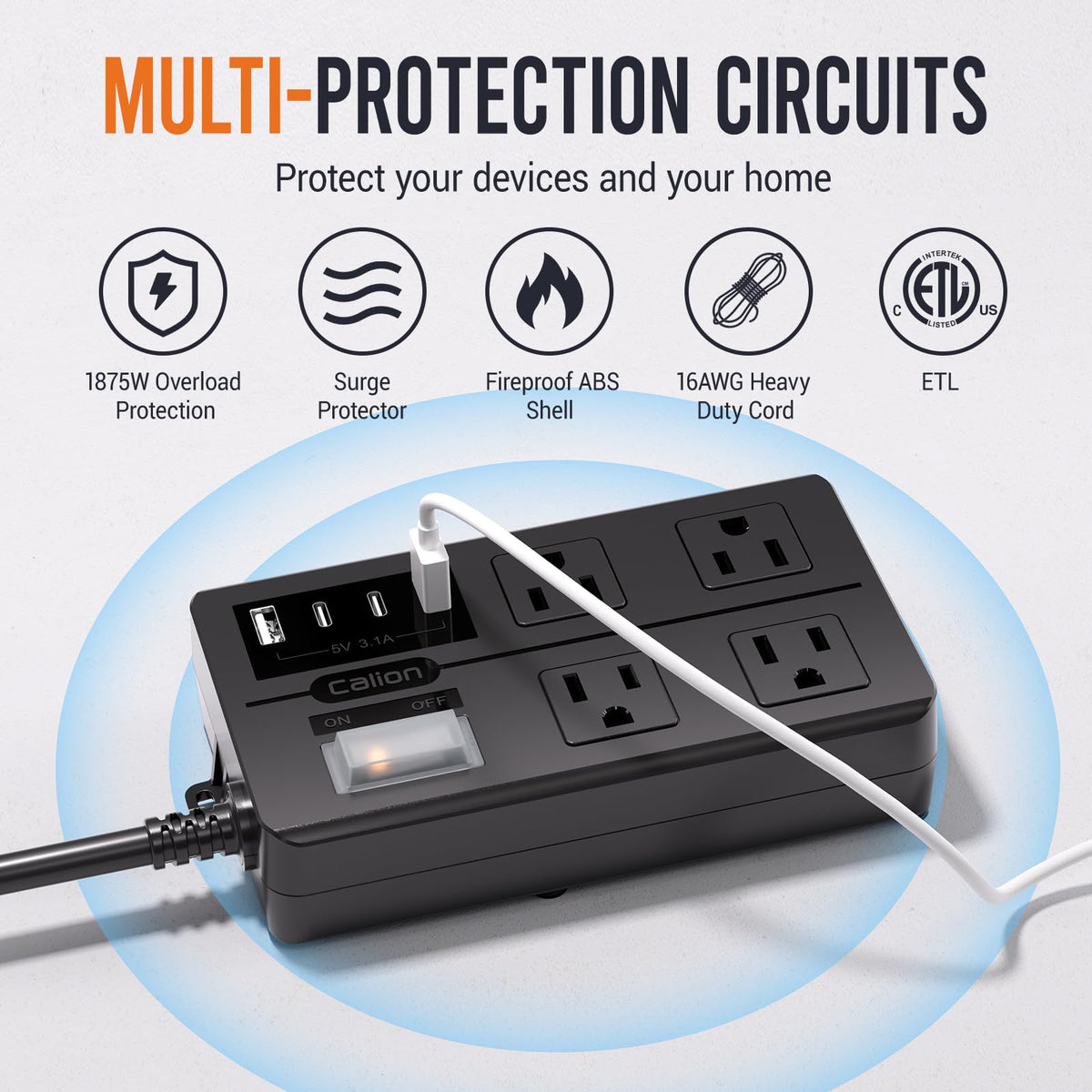 VNJ 10ft heavy-duty cord laid out showing reach and flexible durability