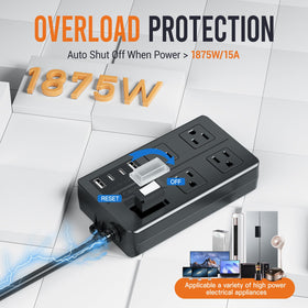 VNJ USB ports and power switch closeup for easy control and fast charging