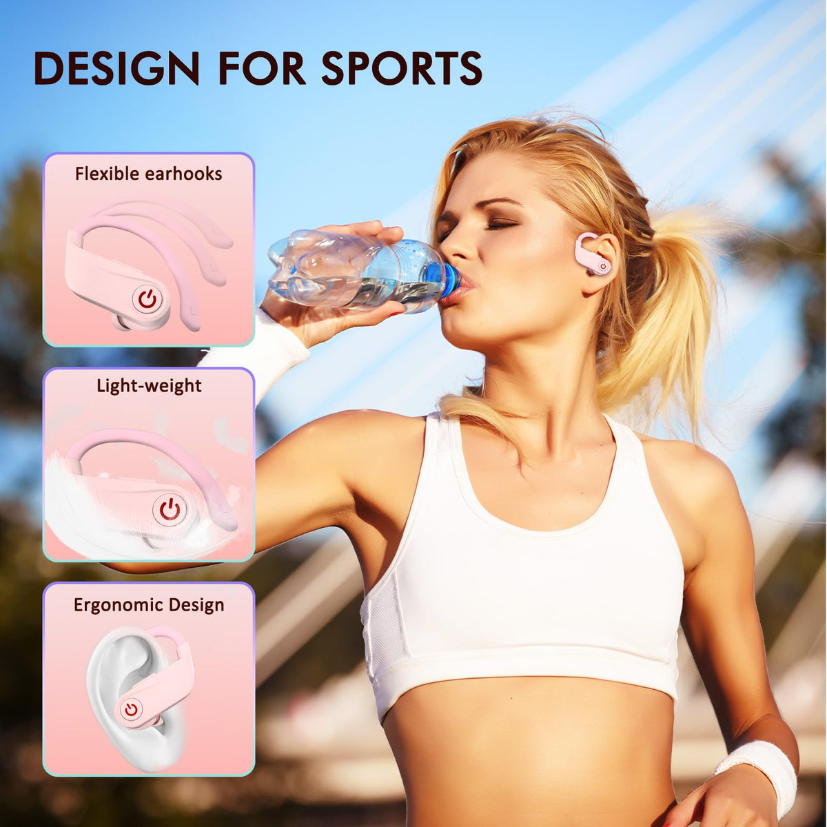VNMN earbud detail showing ear hook and texture for secure comfortable fit