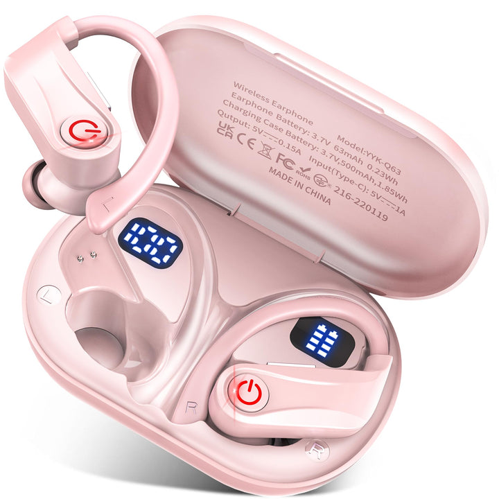 VNMN front view of earbuds and case showing Cherry Blossom Pink finish and compact design