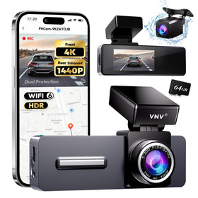 VNV dash cam front view in 4K for sharp highway detail and readable plates.