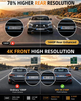 VNV rear dash cam in 2.5K captures clearer road signs and plates.
